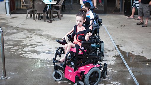 Water-Zoo Clinton is handicapped-accessible Children in wheelchairs at the Water-Zoo indoor water park in Clinton, Oklahoma