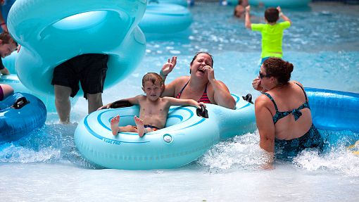 Water-Zoo Clinton Wave Pool People floating on tubes enjoy themselves at the Water-Zoo Wave Pool