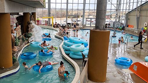 Guests in Lazy River at Water-Zoo Indoor Water Park in Clinton, Oklahoma Guests in Lazy River at Water-Zoo Indoor Water Park in Clinton, Oklahoma