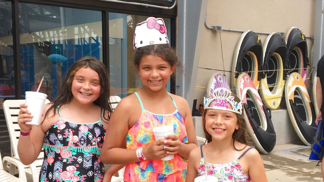 Three girls celebrating birthdays at Water-Zoo Indoor Water Park in Clinton, Oklahoma Three girls celebrating birthdays at Water-Zoo Indoor Water Park in Clinton, Oklahoma