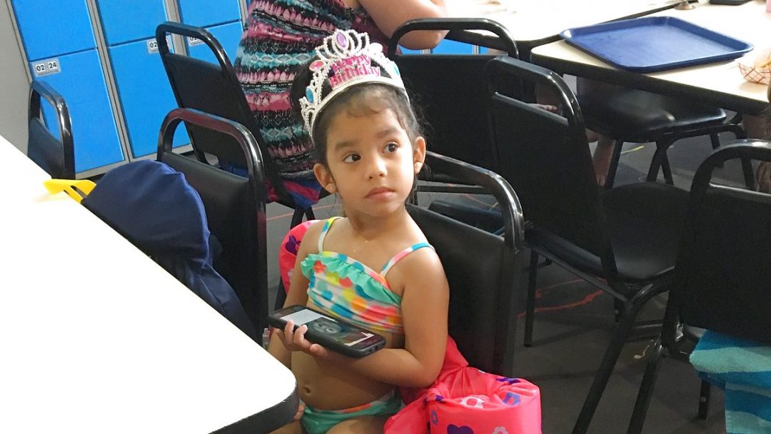 Baby girl in foodcourt Children's Birthday Party at Water-Zoo in Clinton, Oklahoma Baby girl in foodcourt Children's Birthday Party at Water-Zoo in Clinton, Oklahoma