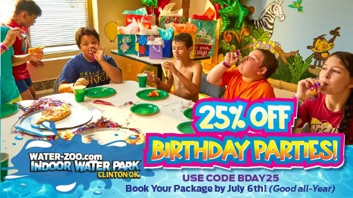 25-WZ-0830_25%-Birthday Promo_IR-2 Children's Birthday Party at Water-Zoo Indoor Water Park in Clinton, Oklahoma